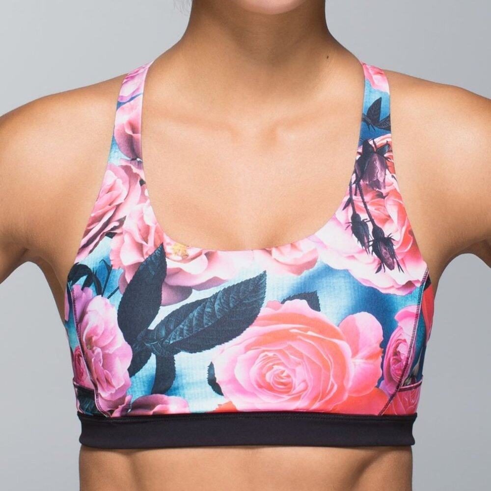 Lululemon Top Speed Women's Secret Garden Floral Sports Bra Size 8 Run Yoga